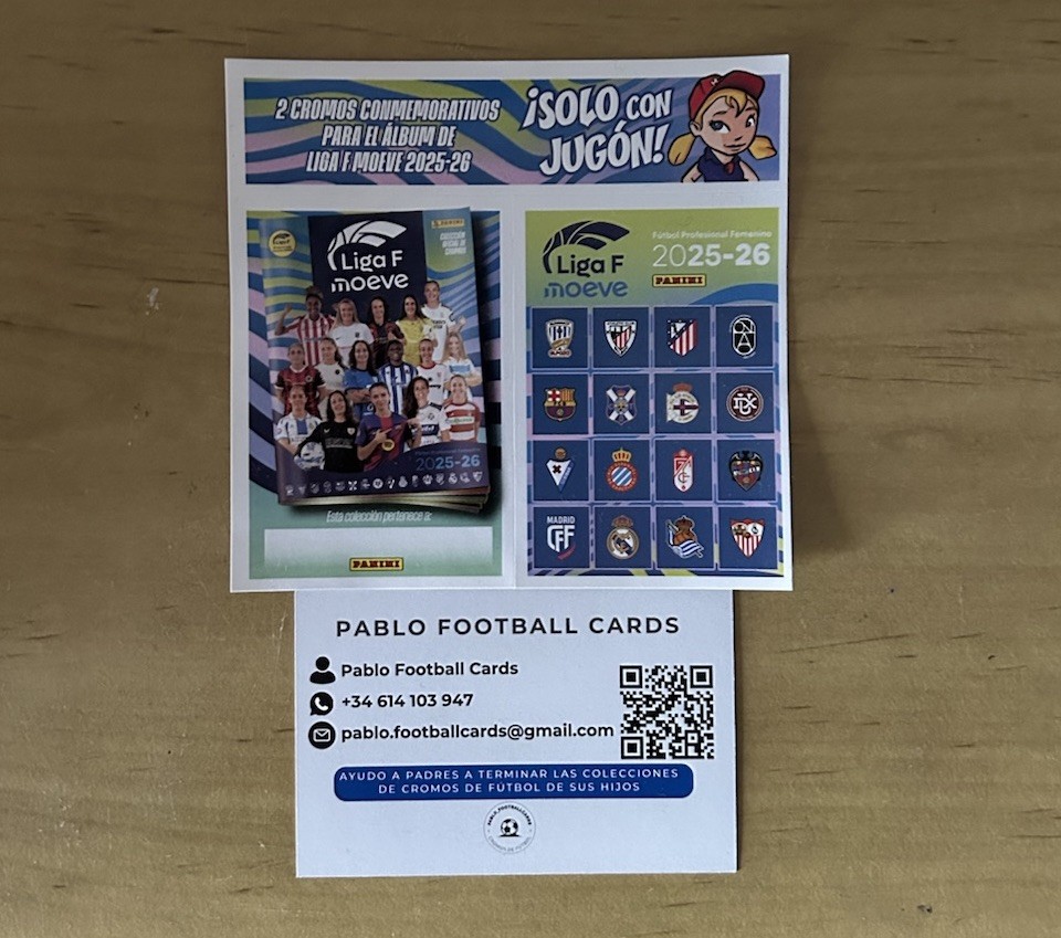 Hoja 2 cromos conmemorativos álbum Liga F Femenina 2025-26 Panini