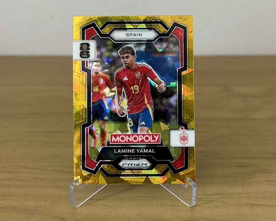 Carta Lamine Yamal Gold Cracked Ice Panini Prizm Monopoly FIFA World Cup 2026 frontal
