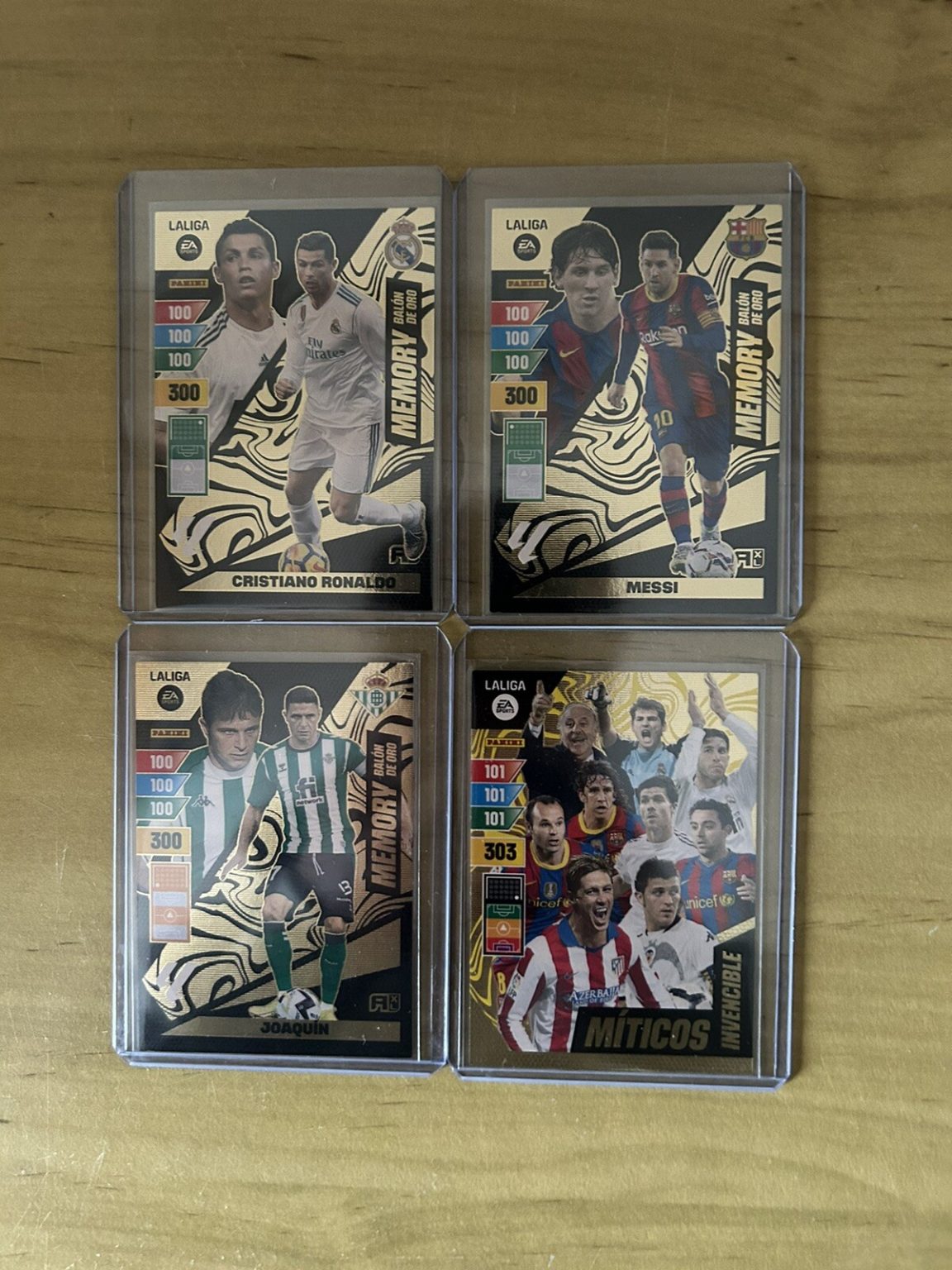 Carta Míticos 4Memory Balón de Oro Cristiano Messi Joaquín Panini Adrenalyn XL