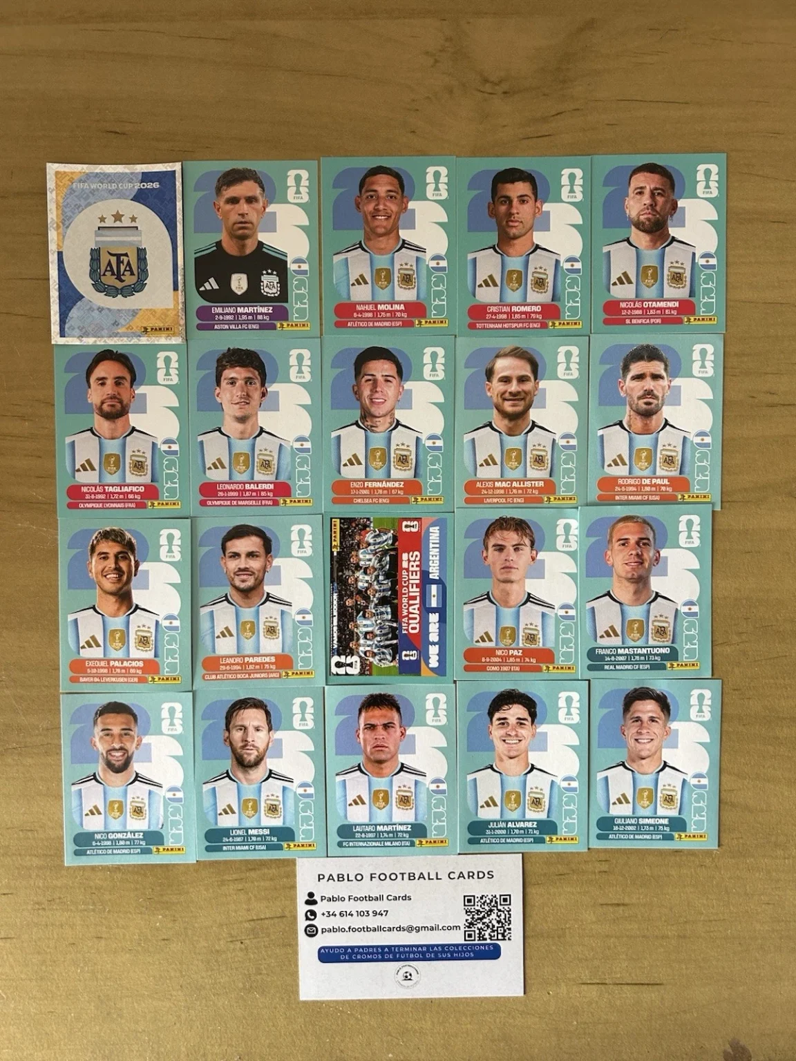 Set completo 20 stickers Selección Argentina Panini FIFA World Cup 2026