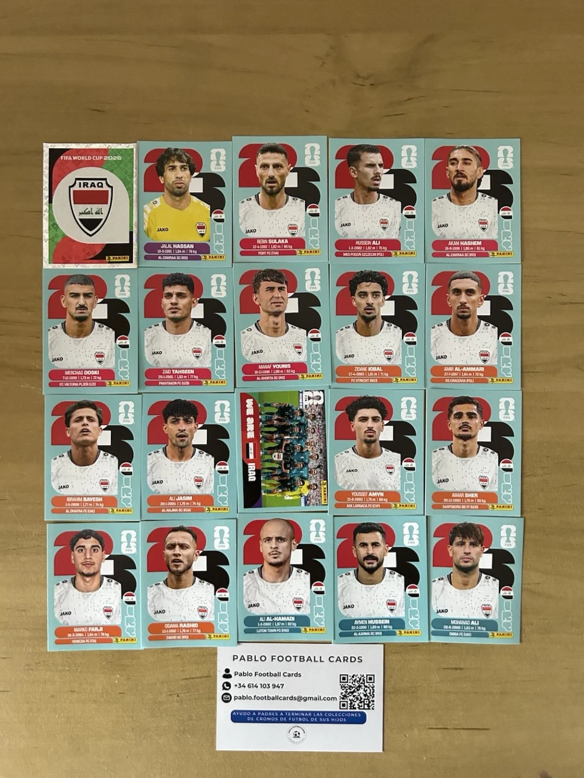 Set completo 20 stickers Selección Iraq Panini FIFA World Cup 2026