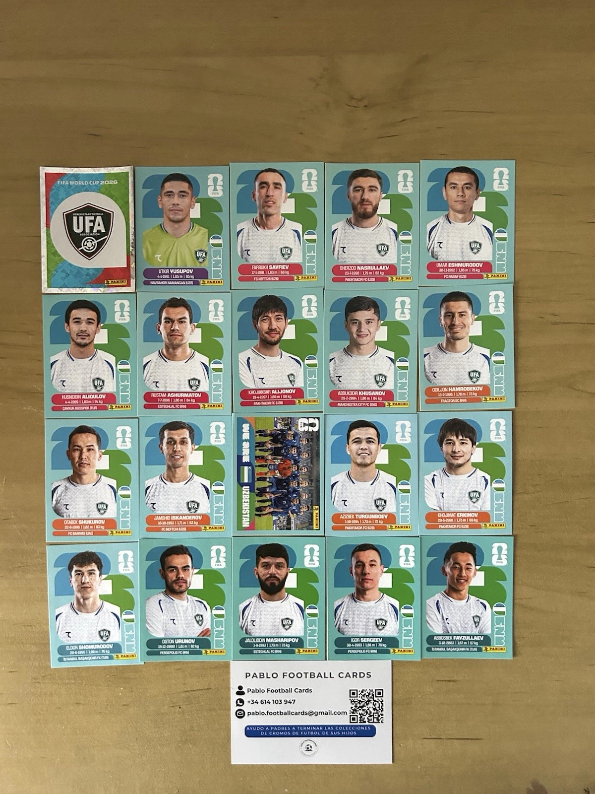 Set completo 20 stickers Selección Uzbekistán Panini FIFA World Cup 2026