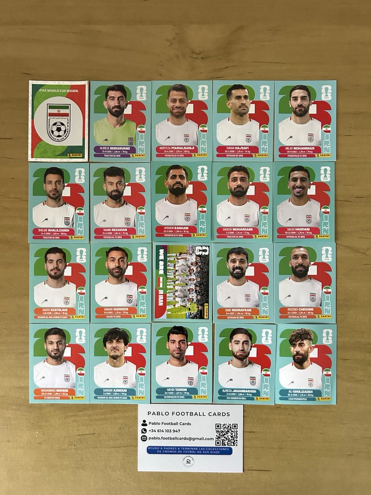 Set completo 20 stickers Selección Irán Panini FIFA World Cup 2026