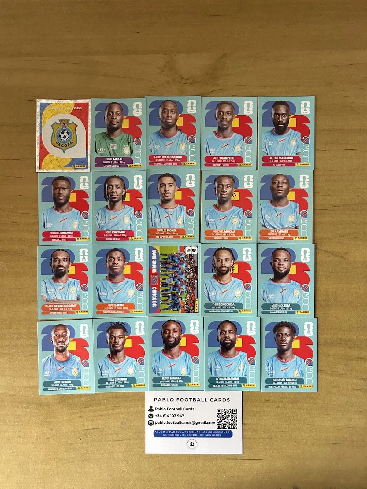 Set completo 20 stickers Selección Congo DR Panini FIFA World Cup 2026