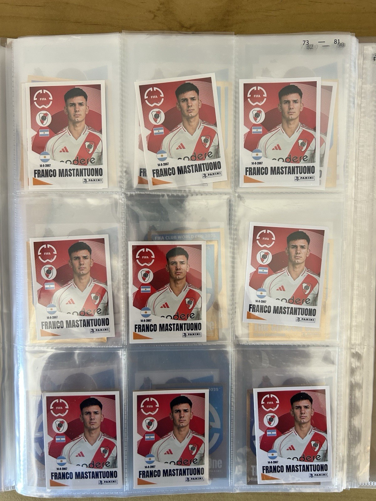 Lote 9 rookie stickers Franco Mastantuono 271 Panini FIFA Club World Cup 2025