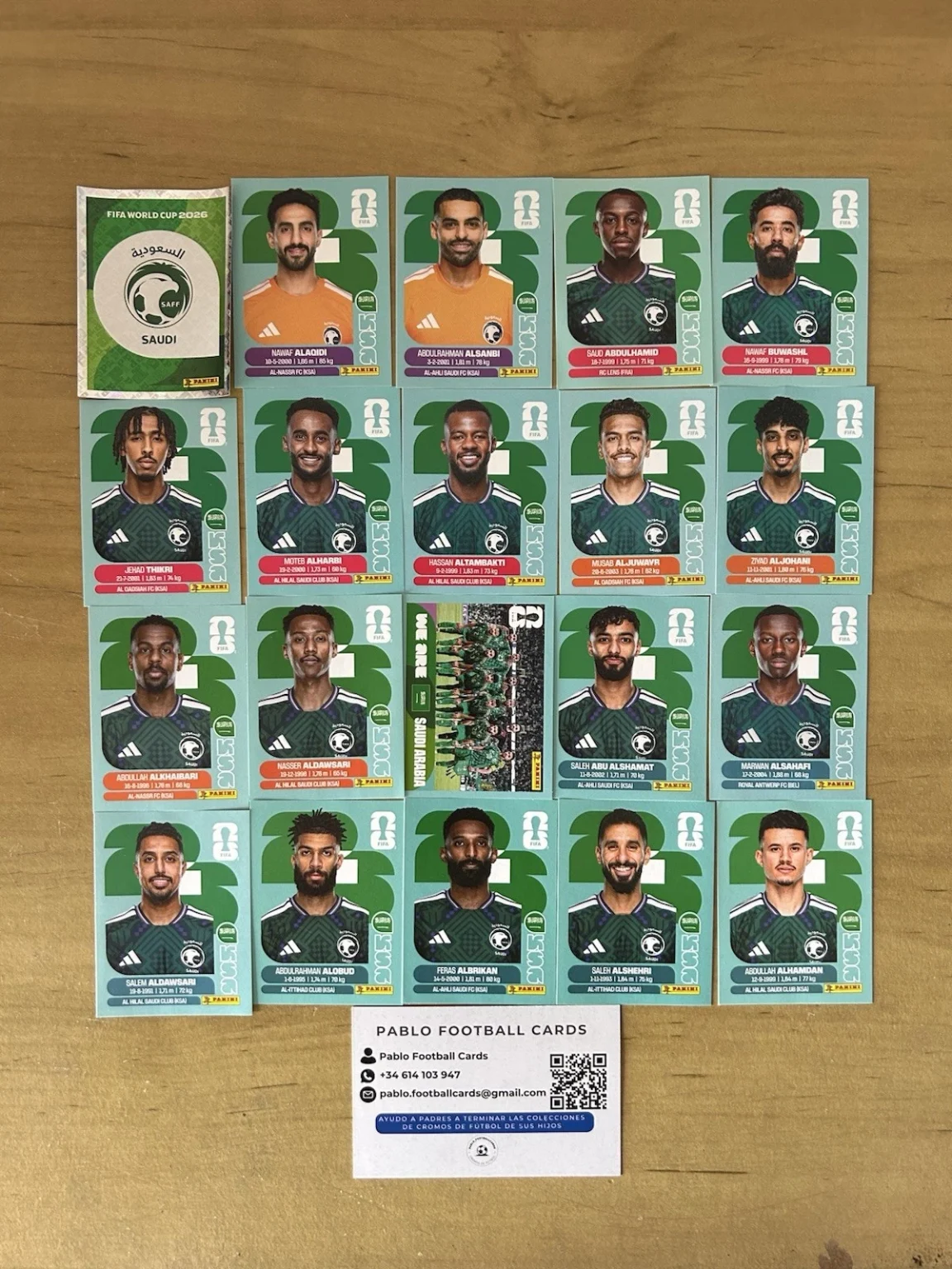 Set completo 20 stickers Selección Arabia Saudí Panini FIFA World Cup 2026