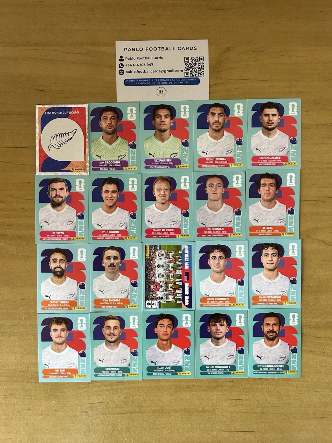 Set completo 20 stickers Selección Nueva Zelanda Panini FIFA World Cup 2026