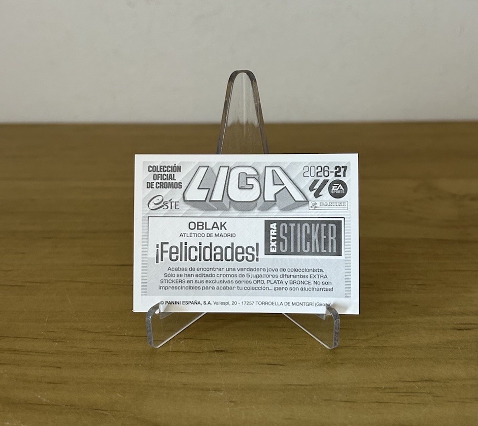 Reverso Jan Oblak Extra Sticker Oro LaLiga Este 2026-27
