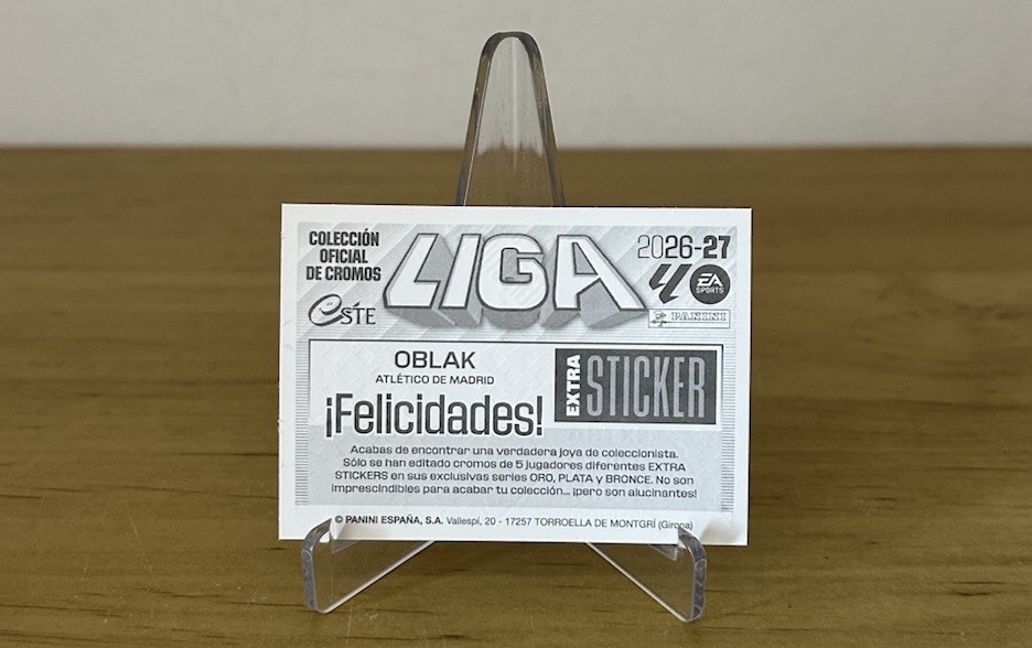 Reverso Jan Oblak Extra Sticker Bronce LaLiga Este 2026-27